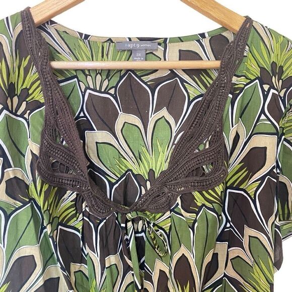 Apt. 9 NEW plus size 3X green brown tie in back blouse - Picture 4 of 6